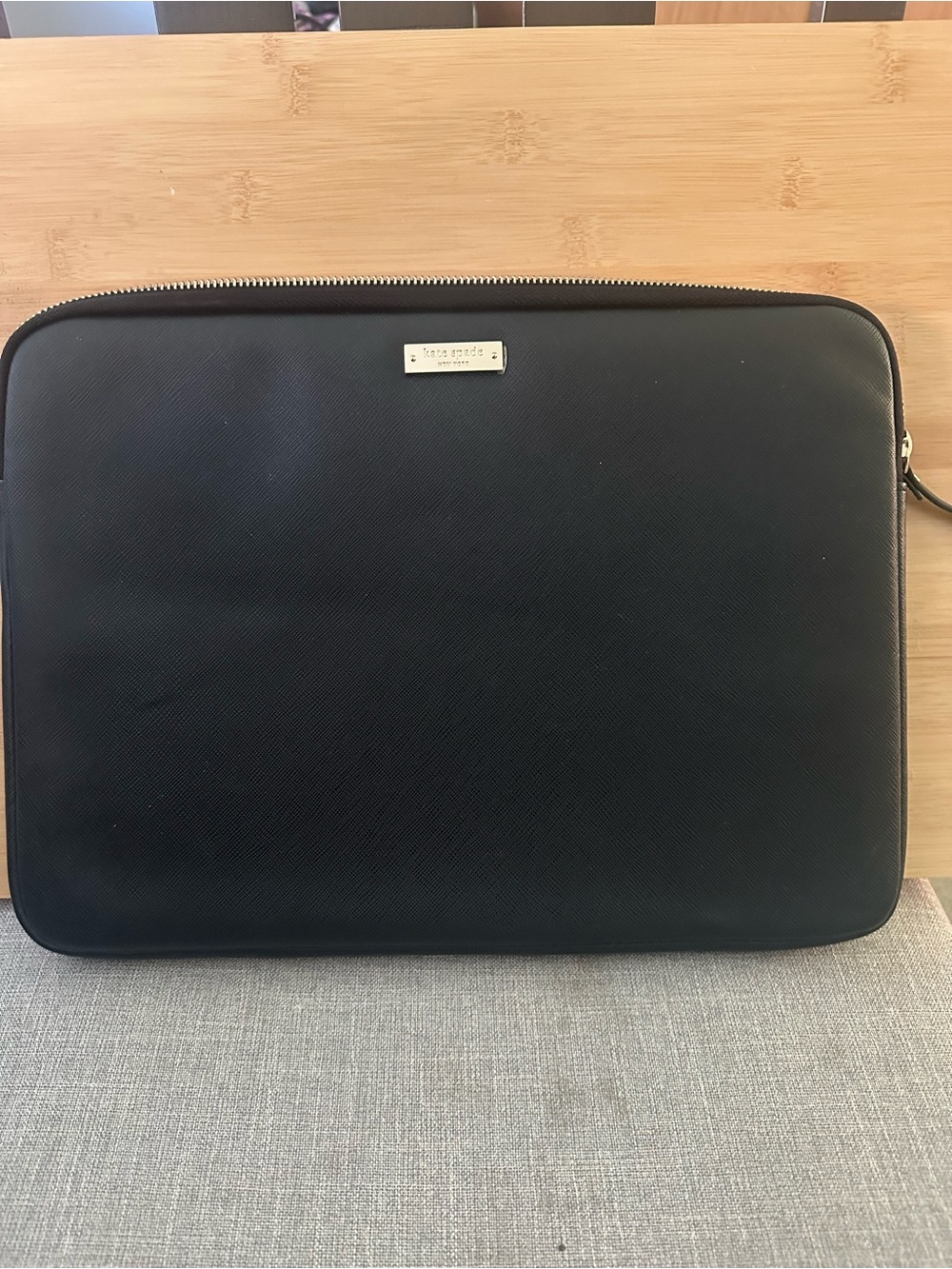 kate spade Black Saffiano Leather Laptop Sleeve with Gold Plaque